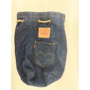 Levis 501 Denim Drawstring Laundry Bag Dark Wash Rope Handle Pocket Made in USA